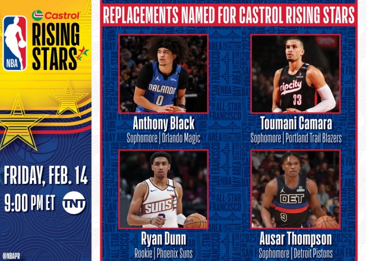  官方：瑞安-邓恩、布莱克、卡马拉和奥萨尔-汤普森替补进入新秀赛