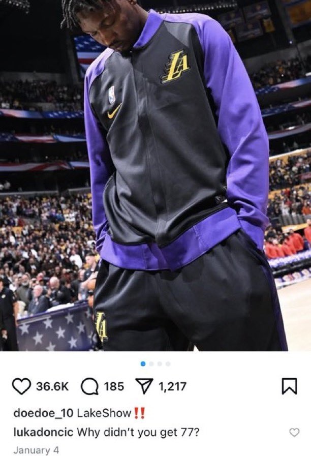  东契奇4周前问DFS为啥不穿77号 后者昨日回复：那是留着给你穿的